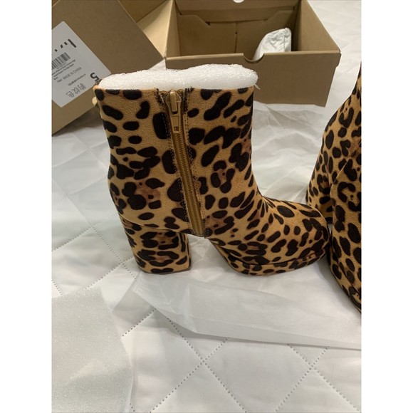 Women’s Platform Boots Chunky High Heel Leopard Square Toe Size Zipper Boots-5😃 - Picture 7 of 15